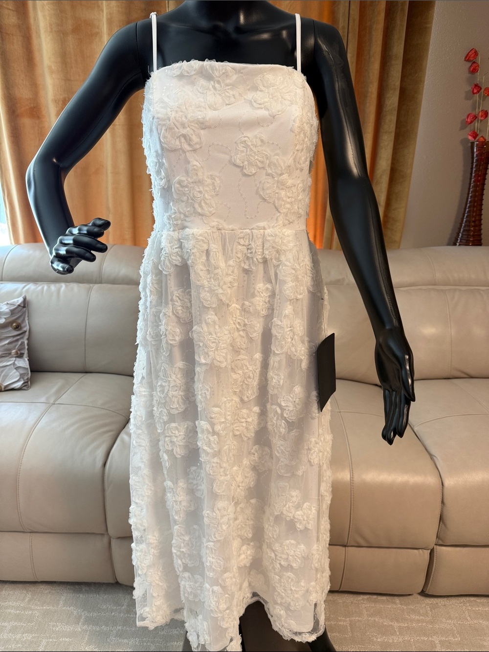 White Floral Spaghetti Strap Midi Dress